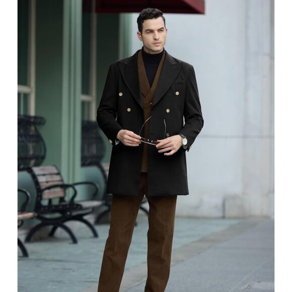 Mens Black Winter Jacket Trench Coats for Men Long Jackets Warm Double - Picture 7 of 7